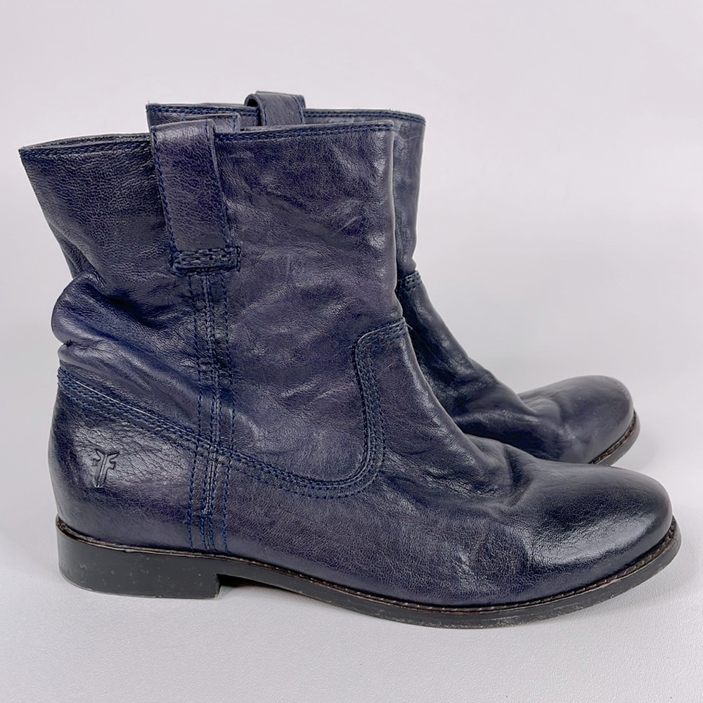 FRYE Anna Shortie Leather Navy Boots Size 10